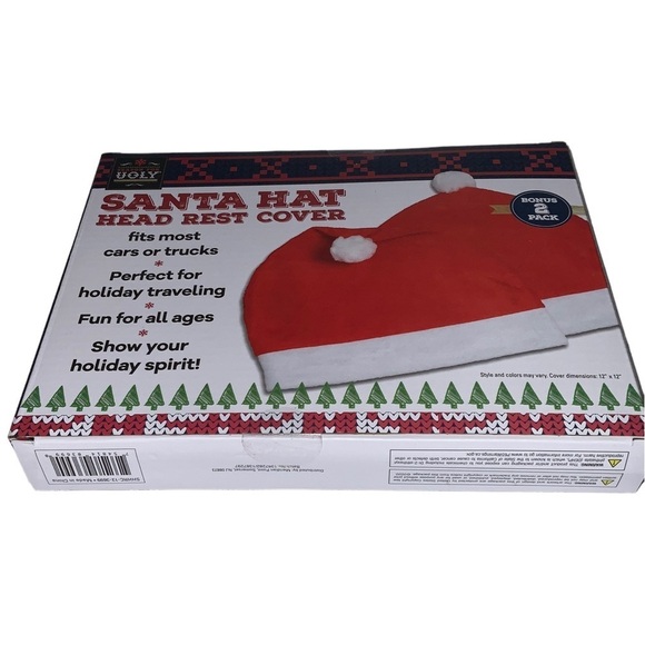 Santa Hat Car Seat Headrest Covers Auto Accessory Car Decoration 2 Pack - Picture 7 of 14